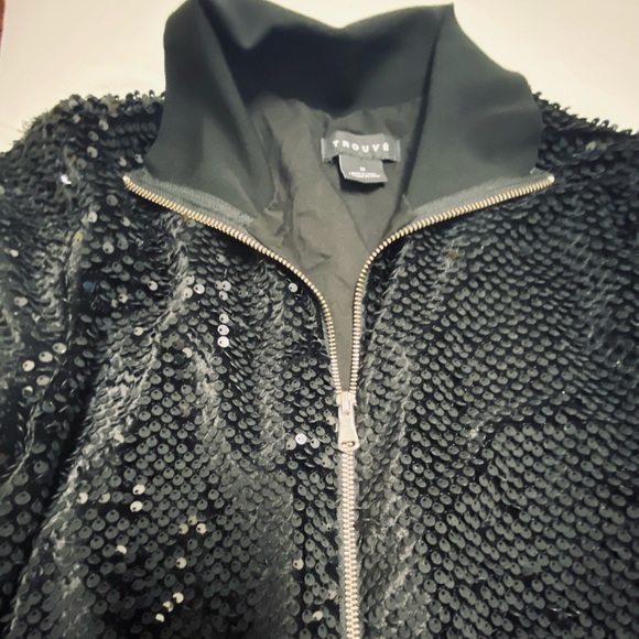 TROUVE Black ALL OVER SEQUINS Bomber Jacket Zipper M - Picture 11 of 16